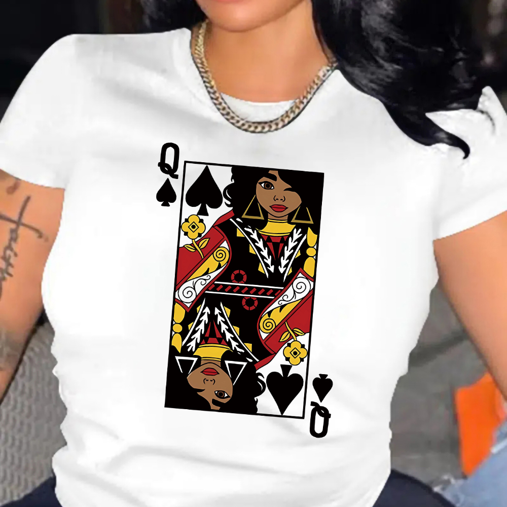 Cartoon Card Q Print Crew Neck T-shirt, Casual Short Sleeve Top For Spring & Summer, Women's Clothing
Cartoon Card Q Print Crew Neck T-shirt, Casual Short Sleeve Top For Spring & Summer, Women's Clothing