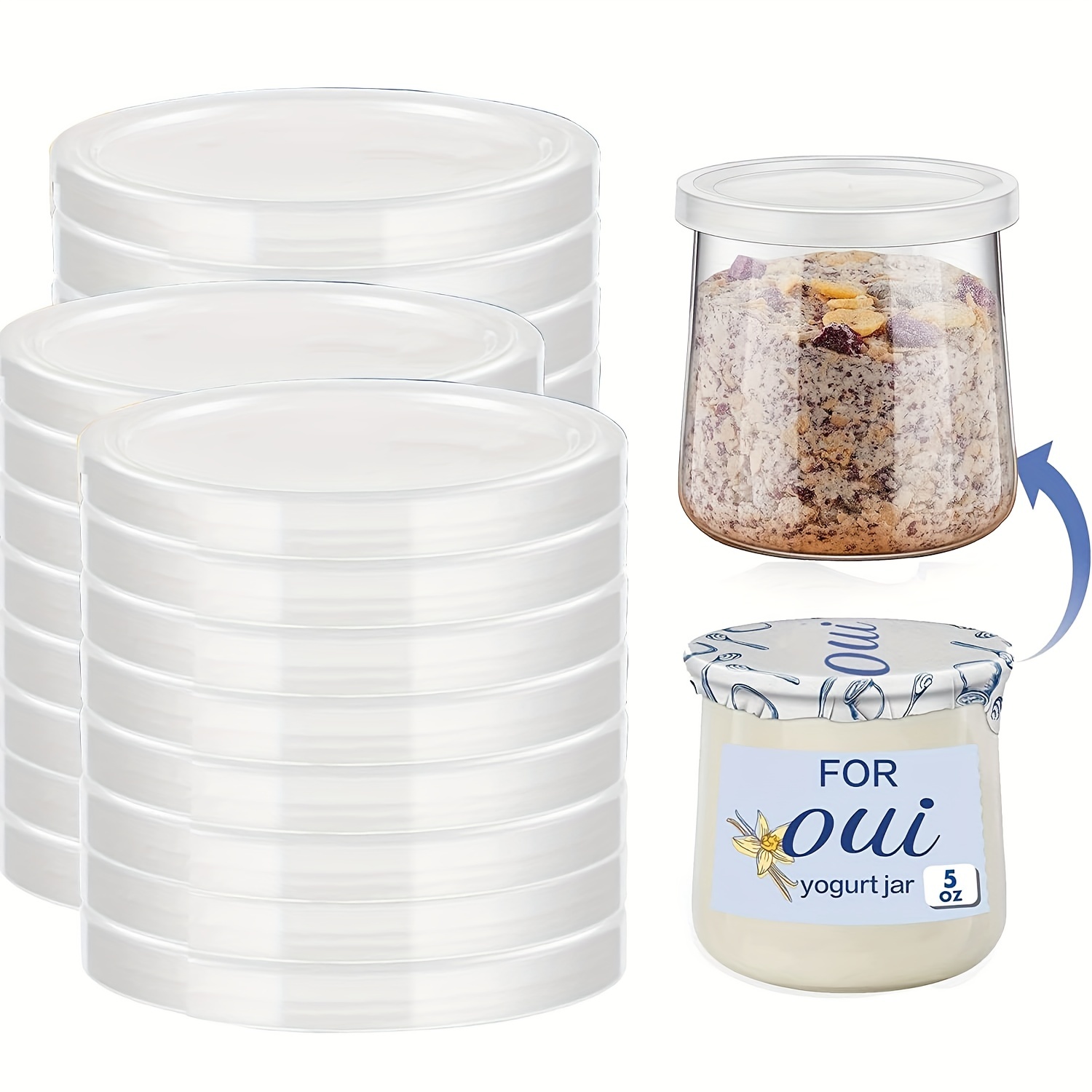 10/20pcs Oui Yogurt Jar Lids, Yogurt Container Lids, Clear Plastic Blue/transparent Oui Lids For Cookie Coffee Supplies, Glass Jars Containers, Kitchen Storage Supplies
10/20pcs Oui Yogurt Jar Lids, Yogurt Container Lids, Clear Plastic Blue/transparent Oui Lids For Cookie Coffee Supplies, Glass Jars Containers, Kitchen Storage Supplies