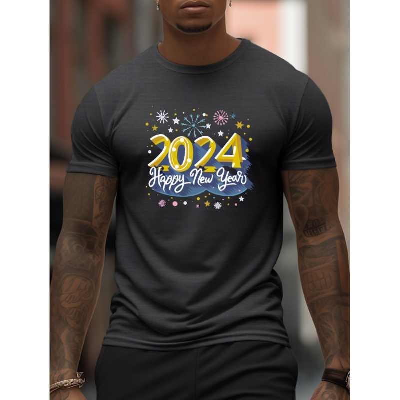2024 Happy New Year Print T Shirt, Comfy Tees For Men, Casual Short Sleeve T-shirt For Summer, Men's Clothing
2024 Happy New Year Print T Shirt, Comfy Tees For Men, Casual Short Sleeve T-shirt For Summer, Men's Clothing