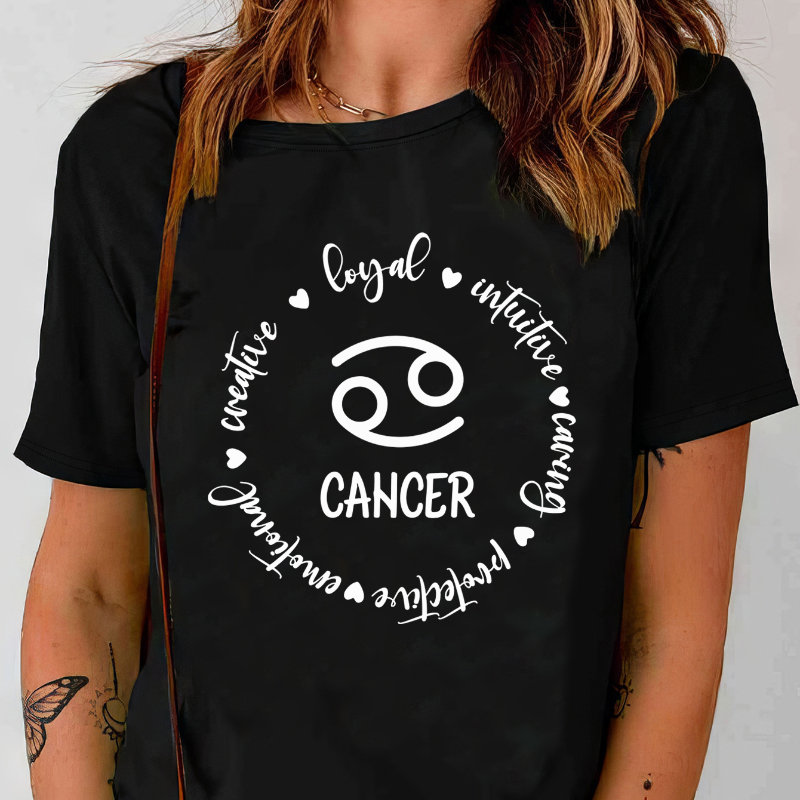 Cancer Letter Print T-shirt, Short Sleeve Crew Neck Casual Top For Summer & Spring, Women's Clothing
Cancer Letter Print T-shirt, Short Sleeve Crew Neck Casual Top For Summer & Spring, Women's Clothing