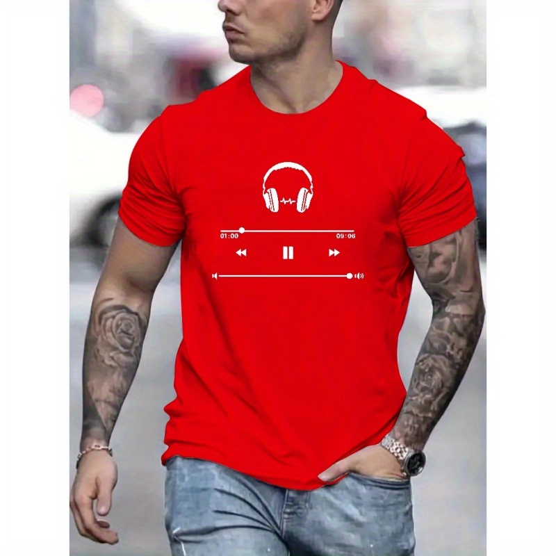 Headphone Print Tees For Men, Casual Crew Neck Short Sleeve T-shirt, Comfortable Breathable T-shirt For Summer
Headphone Print Tees For Men, Casual Crew Neck Short Sleeve T-shirt, Comfortable Breathable T-shirt For Summer