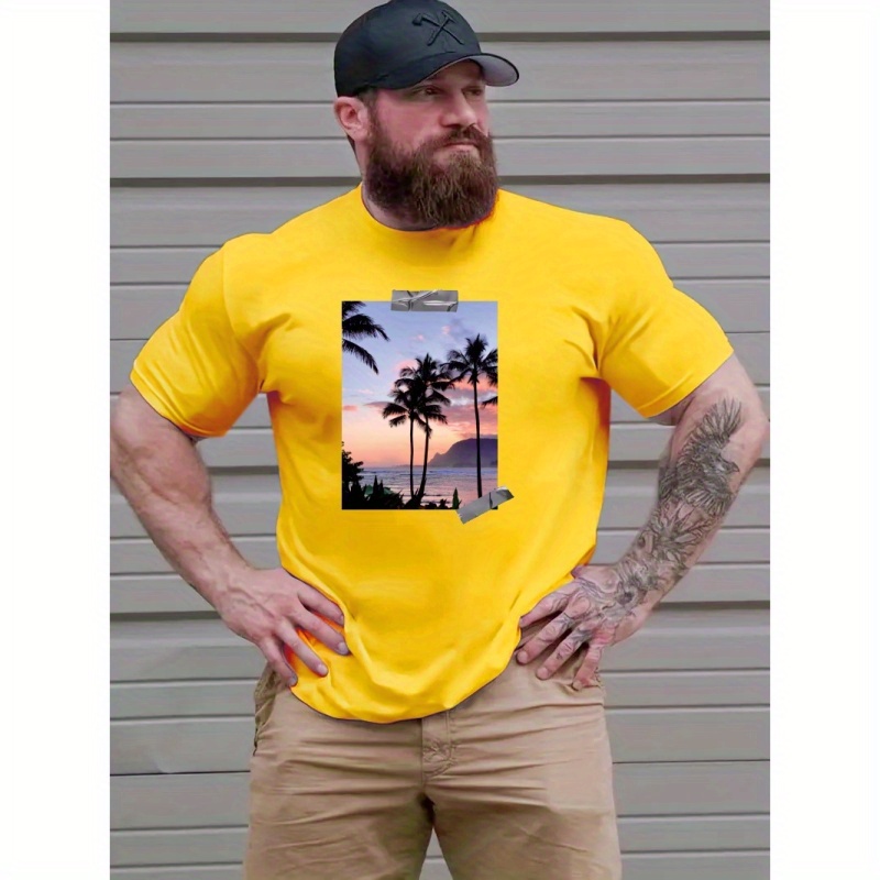 Plus Size Men's Coconut Tree Graphic Print T-shirt For Summer, Casual Fashion Short Sleeve Tees For Outdoor 
Plus Size Men's Coconut Tree Graphic Print T-shirt For Summer, Casual Fashion Short Sleeve Tees For Outdoor