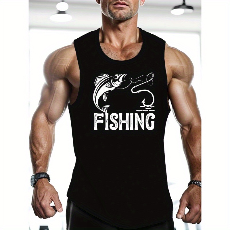 Plus Size Fishing Print Men's Sleeveless Tank Tops, Comfy Casual Breathable Tops For Men's Fitness Training, Jogging, Outdoor Activities, Men's Clothing
Plus Size Fishing Print Men's Sleeveless Tank Tops, Comfy Casual Breathable Tops For Men's Fitness Training, Jogging, Outdoor Activities, Men's Clothing
