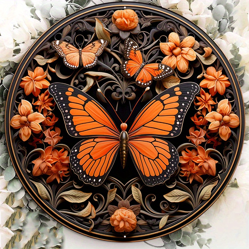 1pc 8x8inch Aluminum Metal Sign, Black And Orange Butterfly Wreath Sign, Metal Butterfly Sign, Butterfly And Flowers Wreath Sign
1pc 8x8inch Aluminum Metal Sign, Black And Orange Butterfly Wreath Sign, Metal Butterfly Sign, Butterfly And Flowers Wreath Sign