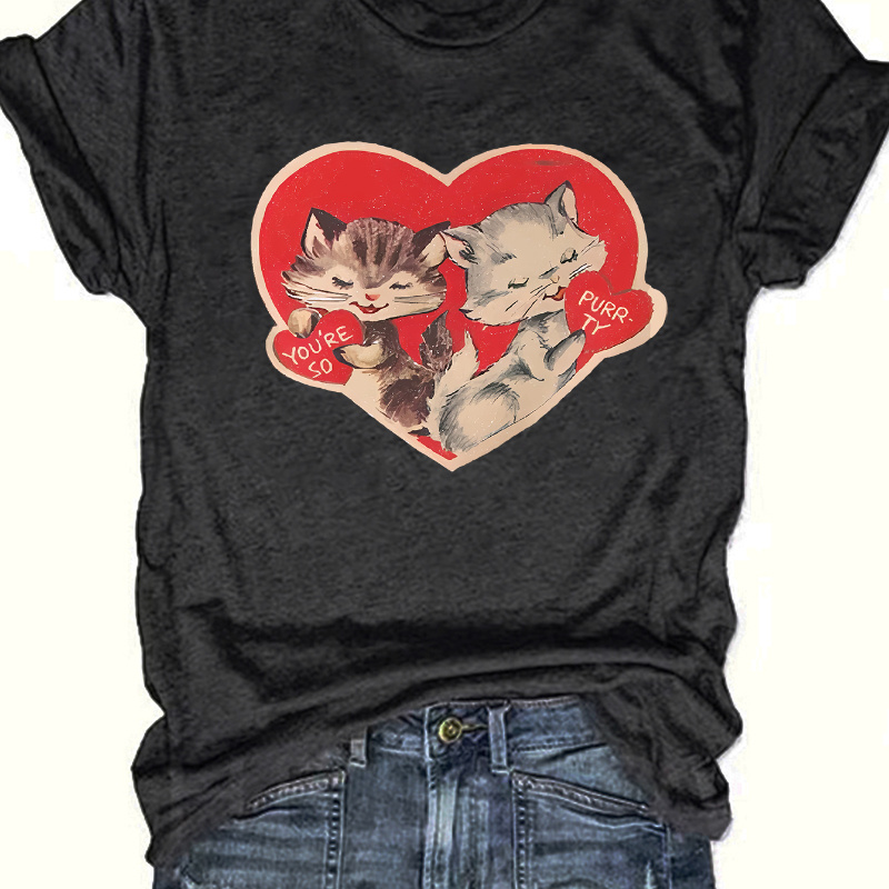 Heart Cats Print T-shirt, Short Sleeve Crew Neck Casual Top For Summer & Spring, Women's Clothing
Heart Cats Print T-shirt, Short Sleeve Crew Neck Casual Top For Summer & Spring, Women's Clothing