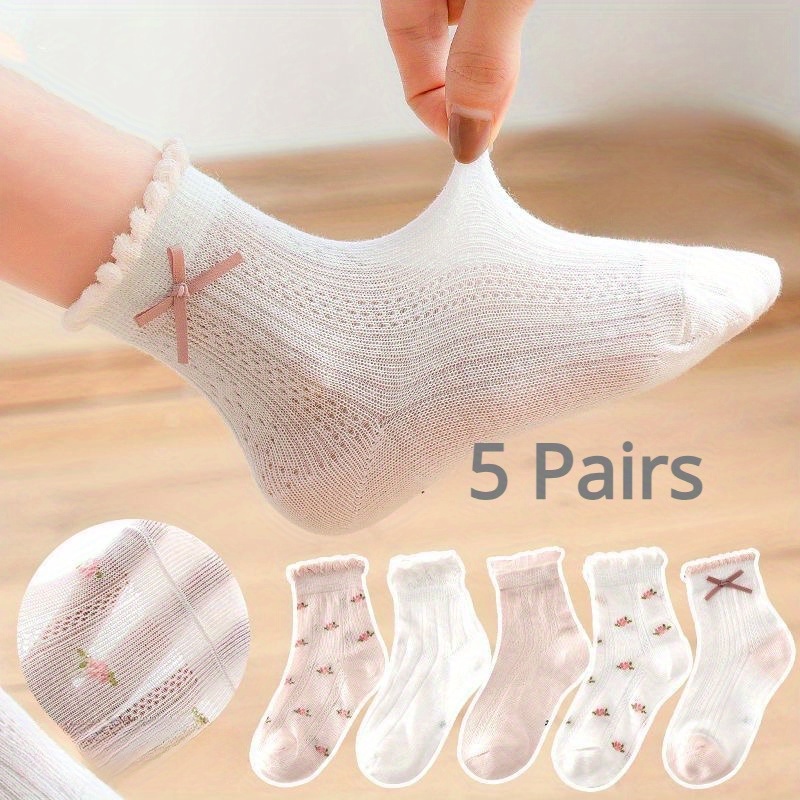 5 Pairs Of Girl's Princess Style Adorable Thin Breathable Crew Socks, Comfy Casual Soft Elastic Socks For Kid's Outdoor Activities
5 Pairs Of Girl's Princess Style Adorable Thin Breathable Crew Socks, Comfy Casual Soft Elastic Socks For Kid's Outdoor Activities