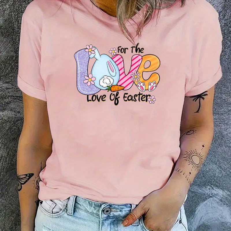 Easter Love Letter Print Round Neck Sports T-shirt, Short Sleeves Casual Workout Tops, Women's Activewear
Easter Love Letter Print Round Neck Sports T-shirt, Short Sleeves Casual Workout Tops, Women's Activewear