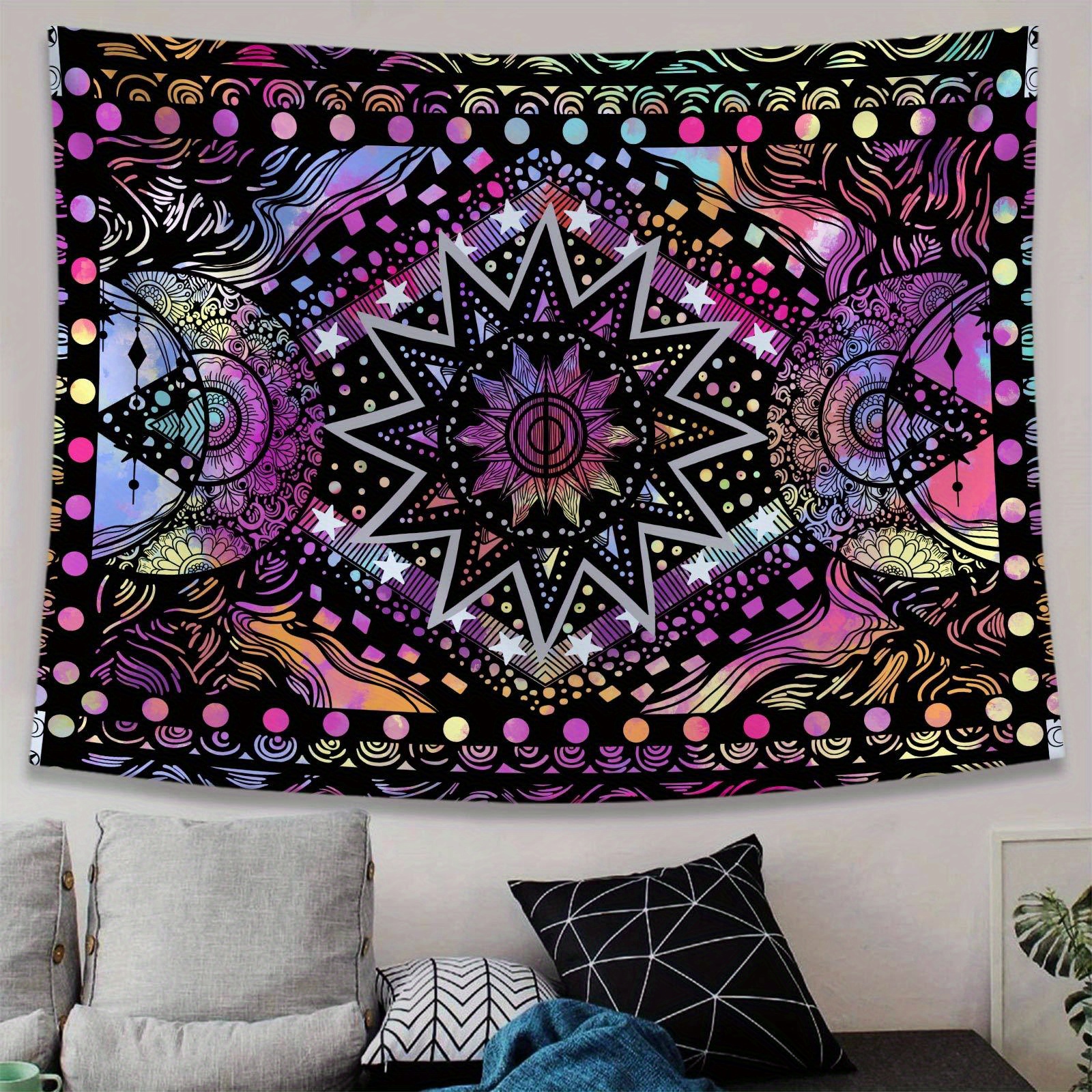 1pc, Polyester, Psychedelic Colorful Sun And Moon Tapestry Wall Hanging, Indie Hippie Mandala Cool Trippy Wall Tapestries, Purple Blacklight Tapestry For Bedroom Living Room Dorm (multi Color)
1pc, Polyester, Psychedelic Colorful Sun And Moon Tapestry Wall Hanging, Indie Hippie Mandala Cool Trippy Wall Tapestries, Purple Blacklight Tapestry For Bedroom Living Room Dorm (multi Color)