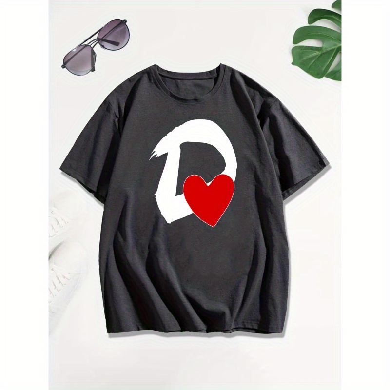 Letter D & Love Heart Pattern Print Casual Crew Neck Short Sleeve T-shirt For Men, Quick-drying Comfy Casual Summer Tops For Daily Wear Work Out And Vacation Resorts
Letter D & Love Heart Pattern Print Casual Crew Neck Short Sleeve T-shirt For Men, Quick-drying Comfy Casual Summer Tops For Daily Wear Work Out And Vacation Resorts