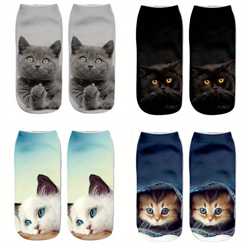 4 Pairs Cat 3d Print Socks, Comfy & Breathable Short Tube Socks, Women's Stockings & Hosiery
4 Pairs Cat 3d Print Socks, Comfy & Breathable Short Tube Socks, Women's Stockings & Hosiery