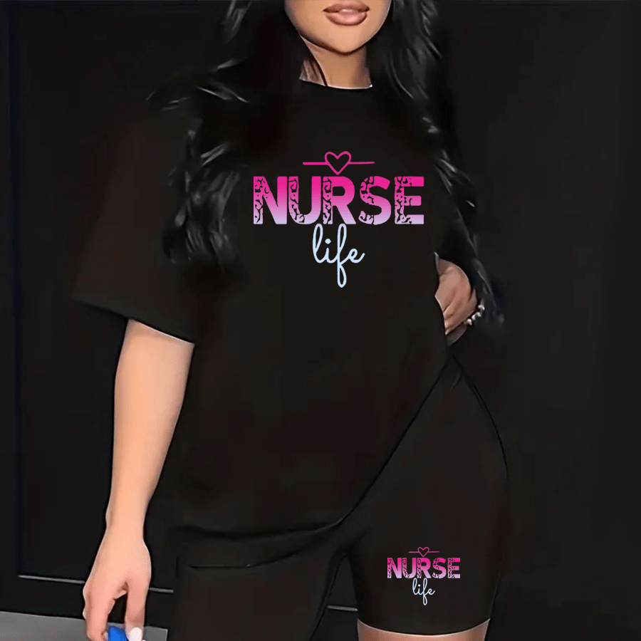 Plus Size Nurse Print Two-piece Set, Crew Neck Short Sleeve Top & Slim Shorts Outfits, Women's Plus Size Clothing
Plus Size Nurse Print Two-piece Set, Crew Neck Short Sleeve Top & Slim Shorts Outfits, Women's Plus Size Clothing