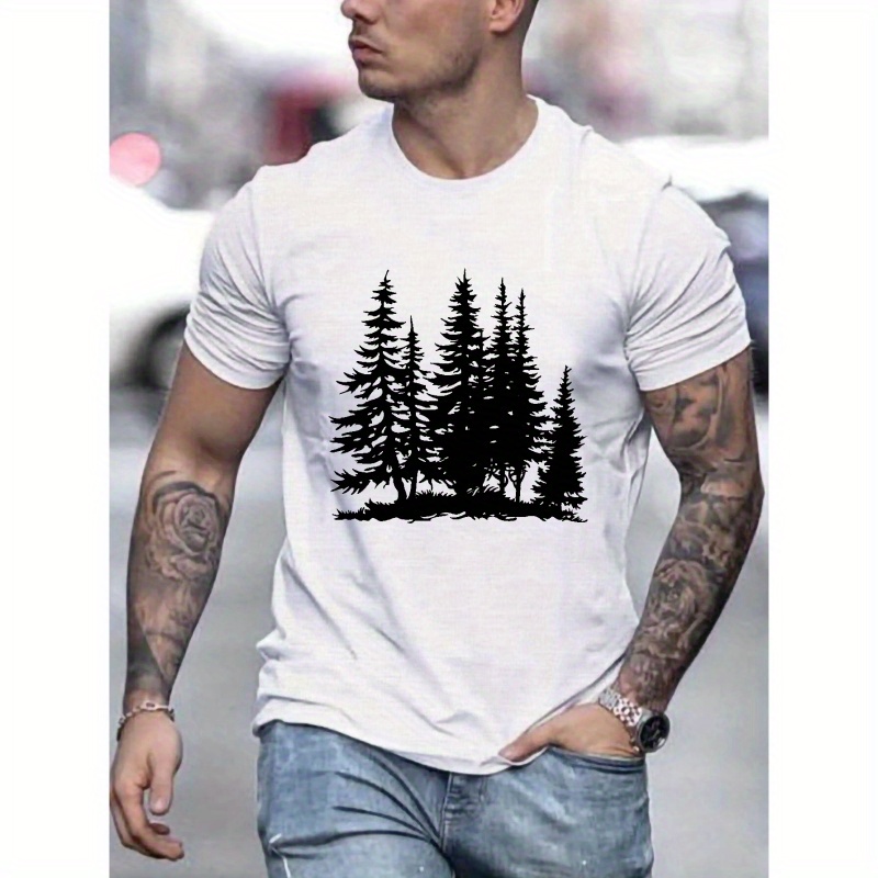 Pine Trees Graphic Print, Men's Comfy T-shirt, Casual Fit Tee, Men's Clothing Tops For Summer For Daily Activities
Pine Trees Graphic Print, Men's Comfy T-shirt, Casual Fit Tee, Men's Clothing Tops For Summer For Daily Activities