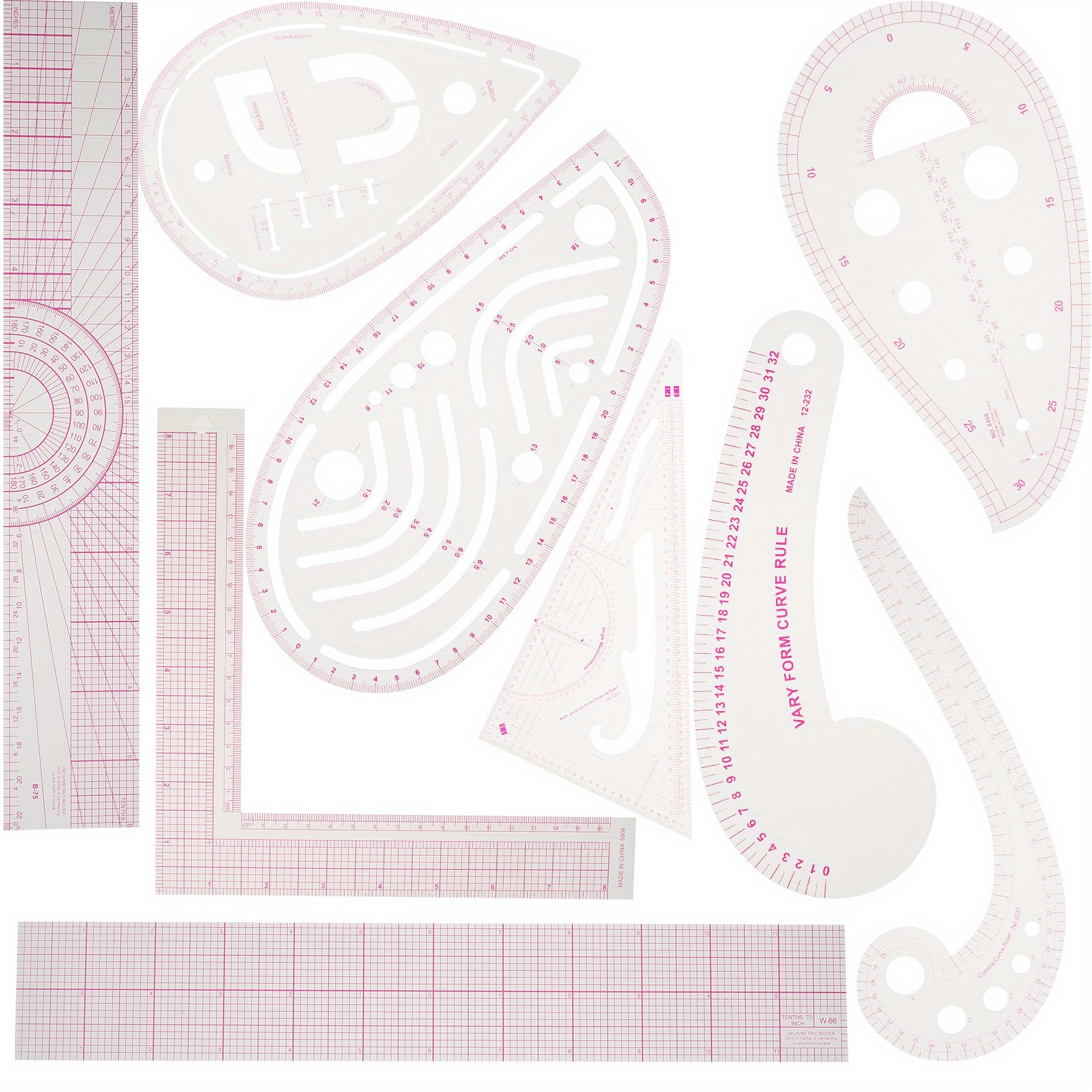 9 Pcs Sewing Ruler With Inch And Metric, Clear Curve Straight Shape Marking Ruler Kit Precise Sewing Measuring Ruler With L-shape Straight Comma Triangular Ruler For Tailors
9 Pcs Sewing Ruler With Inch And Metric, Clear Curve Straight Shape Marking Ruler Kit Precise Sewing Measuring Ruler With L-shape Straight Comma Triangular Ruler For Tailors