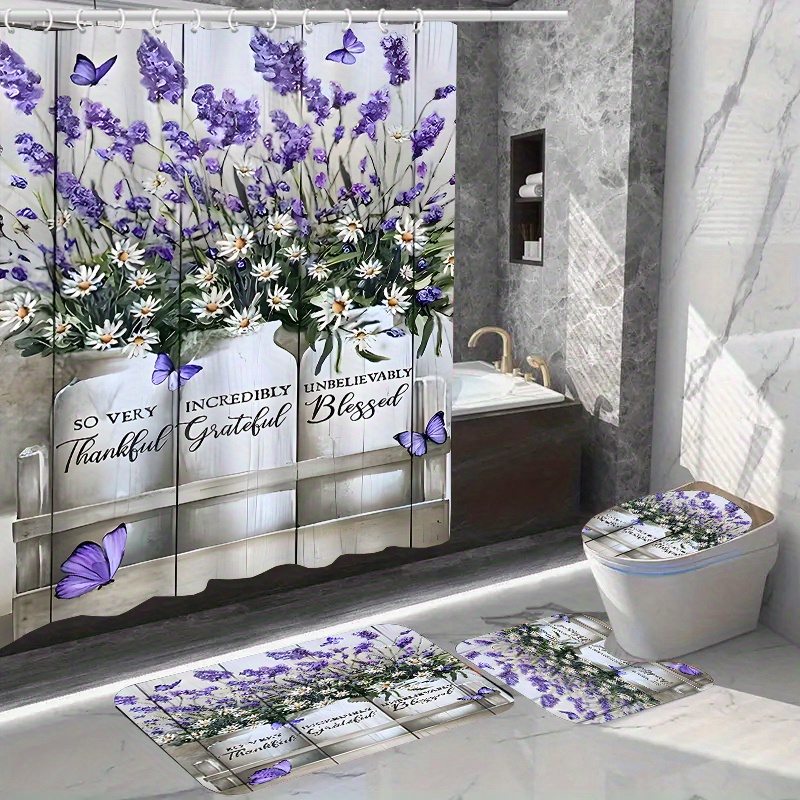 Complete Waterproof Bathroom Set: Shower Curtain With 12 Hooks, Non-slip Rug, Toilet Lid Cover & Mat - Stylish Polyester Fabric,
Complete Waterproof Bathroom Set: Shower Curtain With 12 Hooks, Non-slip Rug, Toilet Lid Cover & Mat - Stylish Polyester Fabric,