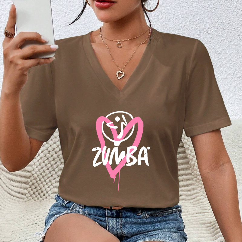 Heart & Letter Print Casual T-shirt, V Neck Short Sleeves Versatile Sports Tee, Women's Comfy Tops
Heart & Letter Print Casual T-shirt, V Neck Short Sleeves Versatile Sports Tee, Women's Comfy Tops