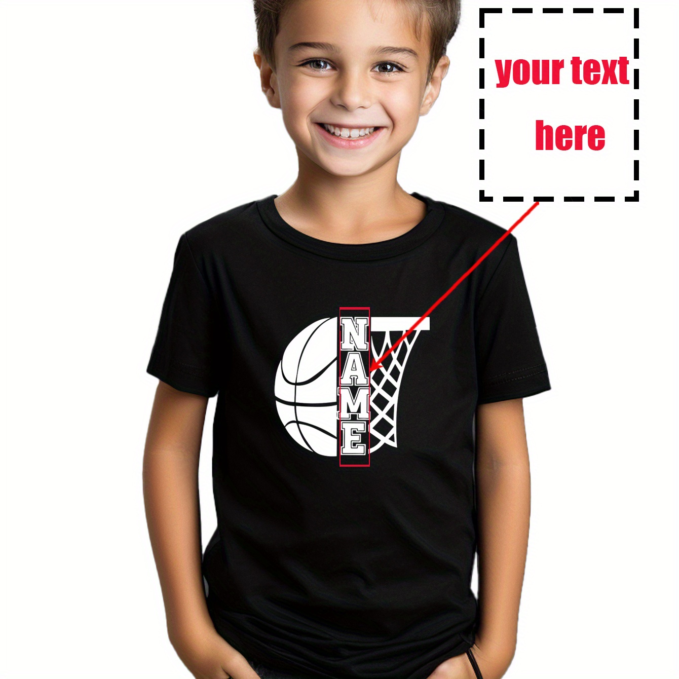 Boys Customized T-shirt, Basketball Hoop & Customized Letter Print Comfortable Round Neck Top For Summer
Boys Customized T-shirt, Basketball Hoop & Customized Letter Print Comfortable Round Neck Top For Summer