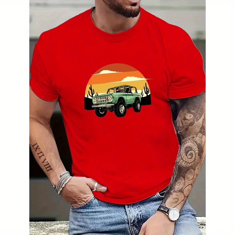 Men's Classic T-shirt With Vintage Off-road Vehicle Graphic, Round Neck, Casual Fit, Short-sleeved, Spring & Summer Fashion Top For Men And Teens, Versatile Basic Style
Men's Classic T-shirt With Vintage Off-road Vehicle Graphic, Round Neck, Casual Fit, Short-sleeved, Spring & Summer Fashion Top For Men And Teens, Versatile Basic Style