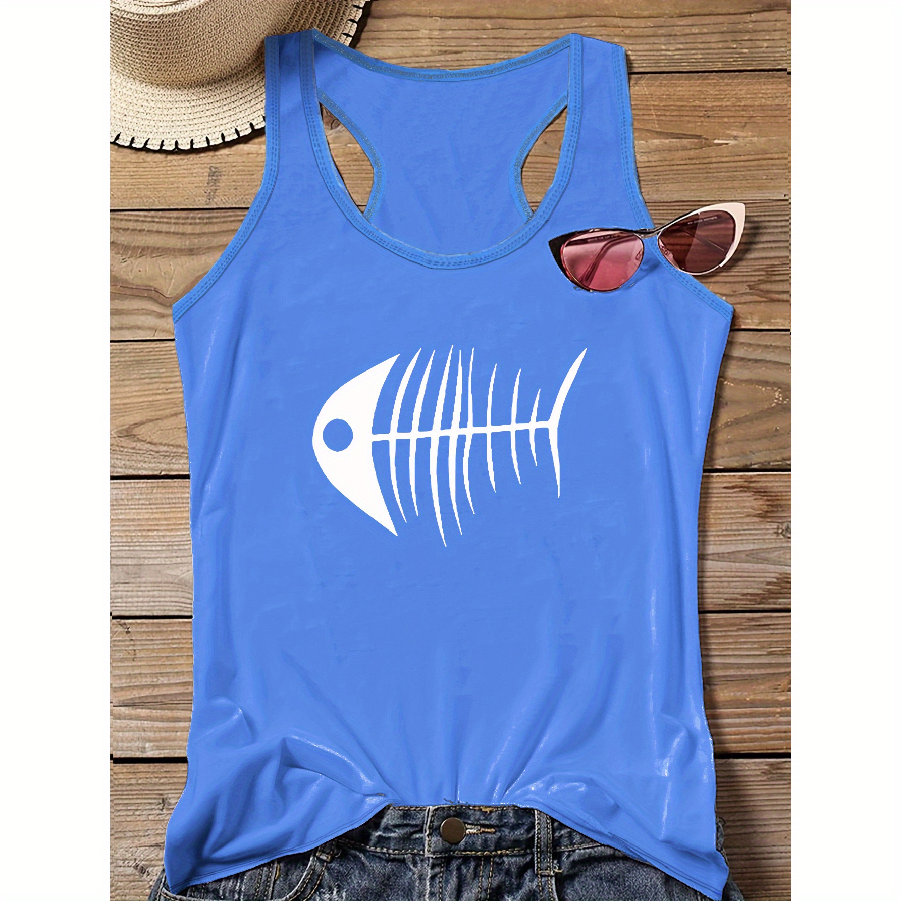 Plus Size Casual Sporty Fish Bone Print Tank Top, Sleeveless Racer Back Casual Top For Summer & Spring, Women's Clothing
Plus Size Casual Sporty Fish Bone Print Tank Top, Sleeveless Racer Back Casual Top For Summer & Spring, Women's Clothing
