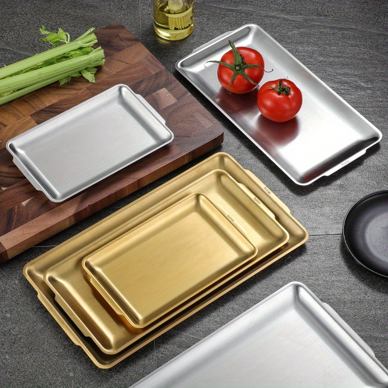 1pc Stainless Steel Rectangular Plate Thickened Barbecue Plate, Vegetable Plate, Sushi Plate, Flat Bottom Tray, Storage Plate, For Restaurants
1pc Stainless Steel Rectangular Plate Thickened Barbecue Plate, Vegetable Plate, Sushi Plate, Flat Bottom Tray, Storage Plate, For Restaurants