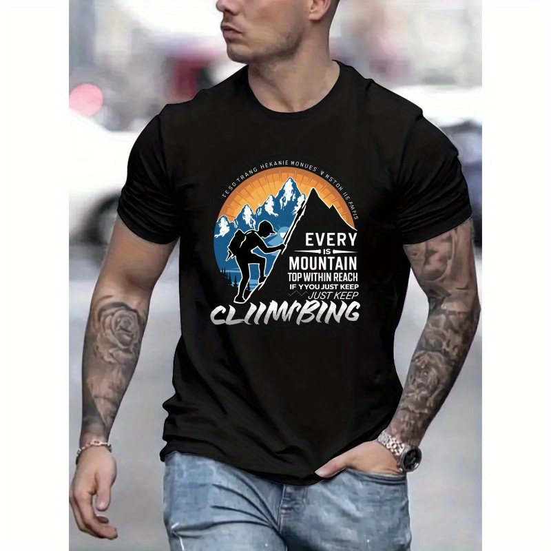 Climbing Print Men's Crew Neck Fashionable Short Sleeve Sports T-shirt, Comfortable And Versatile, For Summer And Spring, Athletic Style, Comfort Fit T-shirt, As Gifts
Climbing Print Men's Crew Neck Fashionable Short Sleeve Sports T-shirt, Comfortable And Versatile, For Summer And Spring, Athletic Style, Comfort Fit T-shirt, As Gifts