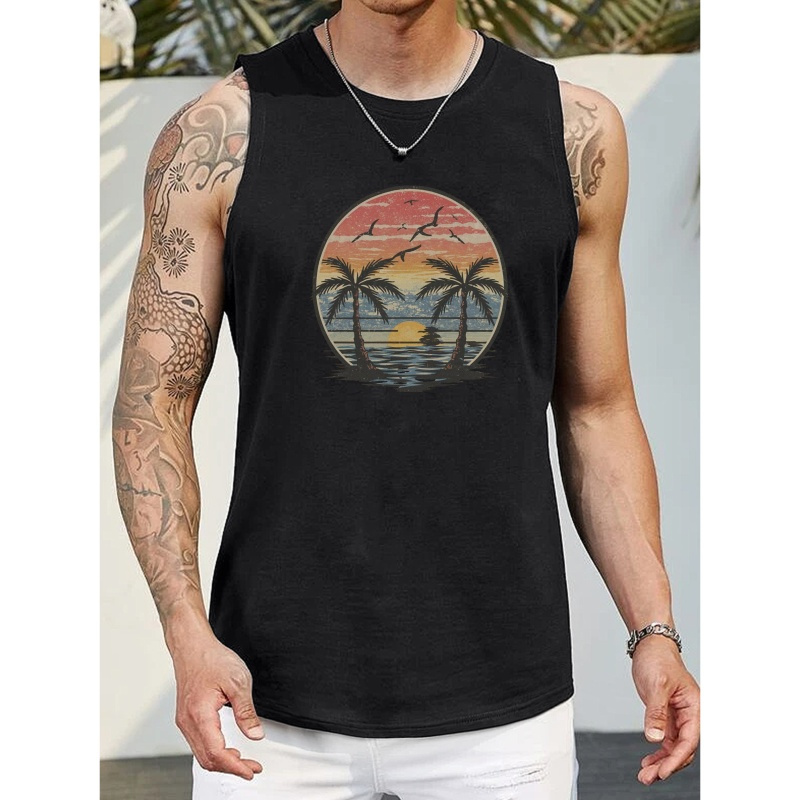 Plus Size Men's Casual Vest, Retro Beach Sunset Print Soft Breathable Sports Gym Tank Top, Summer Outdoor Clothing
Plus Size Men's Casual Vest, Retro Beach Sunset Print Soft Breathable Sports Gym Tank Top, Summer Outdoor Clothing