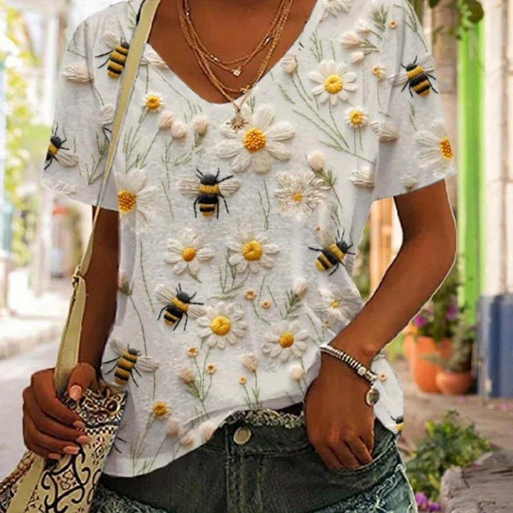 Floral Print V Neck T-shirt, Casual Short Sleeve Top For Spring & Summer, Women's Clothing
Floral Print V Neck T-shirt, Casual Short Sleeve Top For Spring & Summer, Women's Clothing