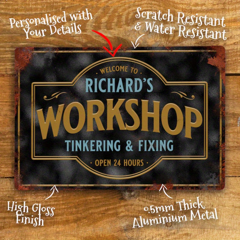 1pc Custom Name Text Personalized Vintage Workshop Sign Custom Metal Wall Door Decor Accessory, Garage
1pc Custom Name Text Personalized Vintage Workshop Sign Custom Metal Wall Door Decor Accessory, Garage
