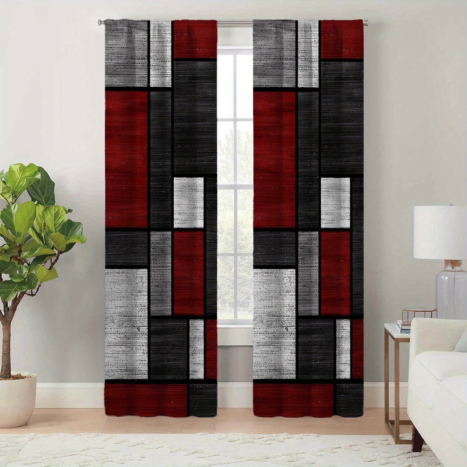2pcs, Modern Minimalist Style Living Room Room Decoration Curtains, Geometric Grid Pattern Printed Curtains, , Charm For Living & Bedroom, With Easy Hanging
2pcs, Modern Minimalist Style Living Room Room Decoration Curtains, Geometric Grid Pattern Printed Curtains, , Charm For Living & Bedroom, With Easy Hanging