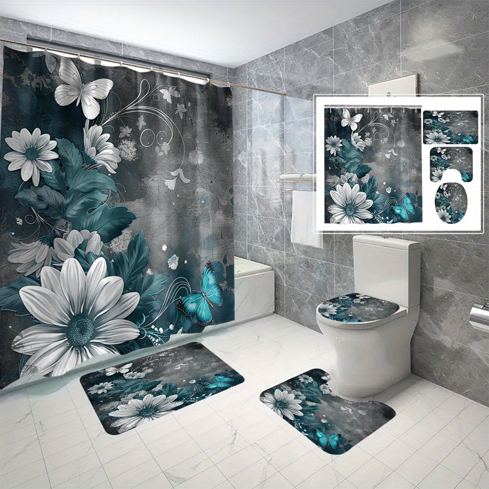4pcs/set Cartoon Floral Shower Curtain Set, Water-resistant, 3d Printed, No-hole Design, Suitable For Bathroom
4pcs/set Cartoon Floral Shower Curtain Set, Water-resistant, 3d Printed, No-hole Design, Suitable For Bathroom