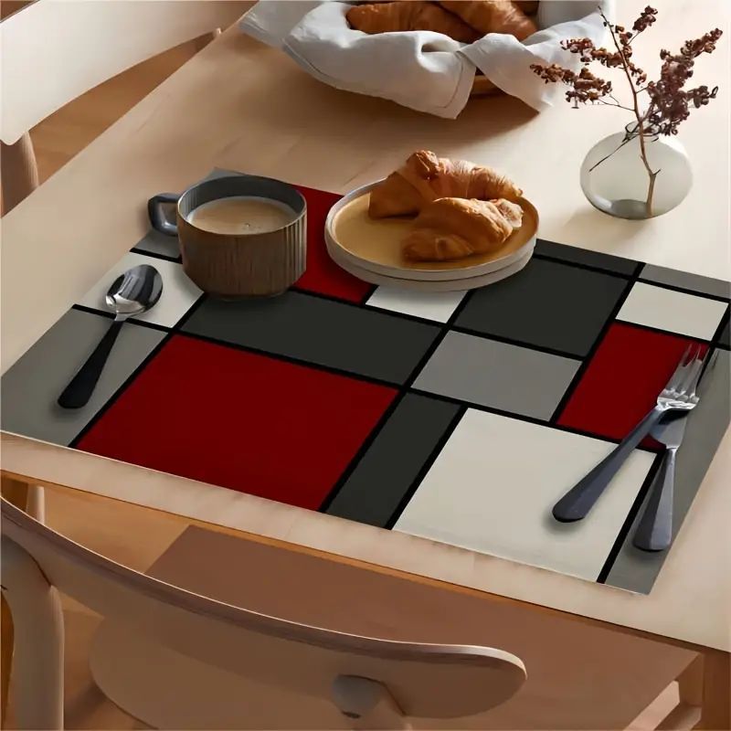 1/4/6pcs Placemats, Colorful Geometric Placemats, Heat Resistant Table Mats, Household Durable Polyester Rectangle Table Mat, For Kitchen And Dining Room Decor, Table Decor, Home Supplies
1/4/6pcs Placemats, Colorful Geometric Placemats, Heat Resistant Table Mats, Household Durable Polyester Rectangle Table Mat, For Kitchen And Dining Room Decor, Table Decor, Home Supplies