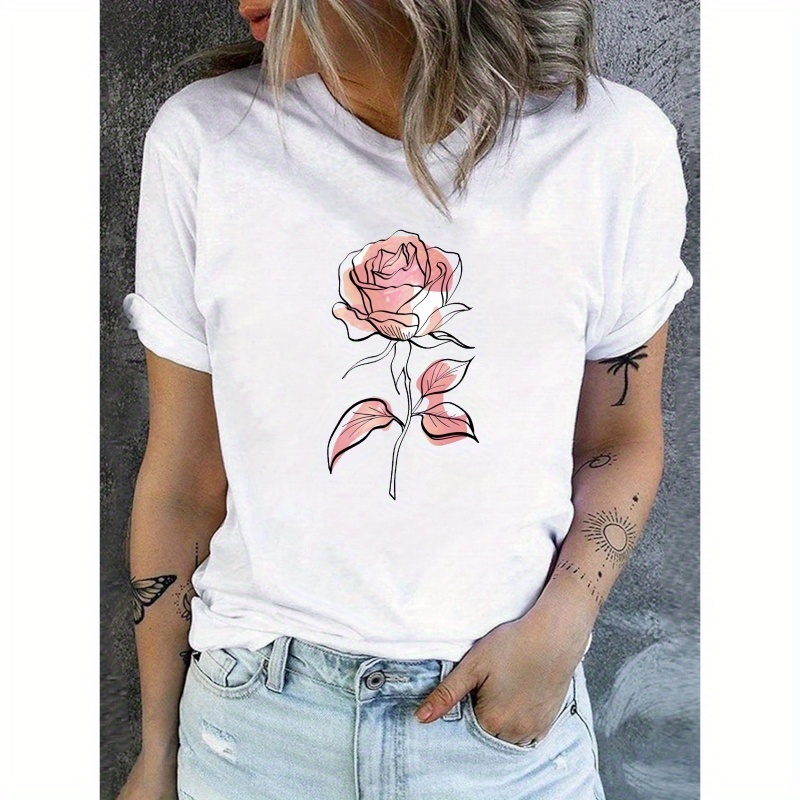 Floral Print Crew Neck T-shirt, Casual Short Sleeve Top For Spring & Summer, Women's Clothing
Floral Print Crew Neck T-shirt, Casual Short Sleeve Top For Spring & Summer, Women's Clothing