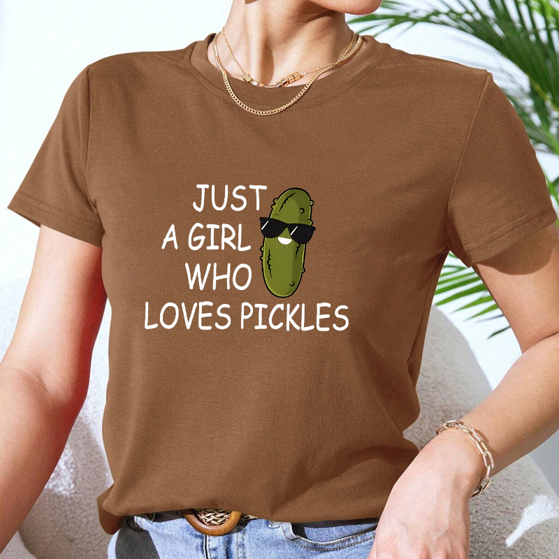 Pickle & Letter Print Casual T-shirt, Round Neck Short Sleeves Sports Tee, Women's Comfy Top For Workout Wear
Pickle & Letter Print Casual T-shirt, Round Neck Short Sleeves Sports Tee, Women's Comfy Top For Workout Wear