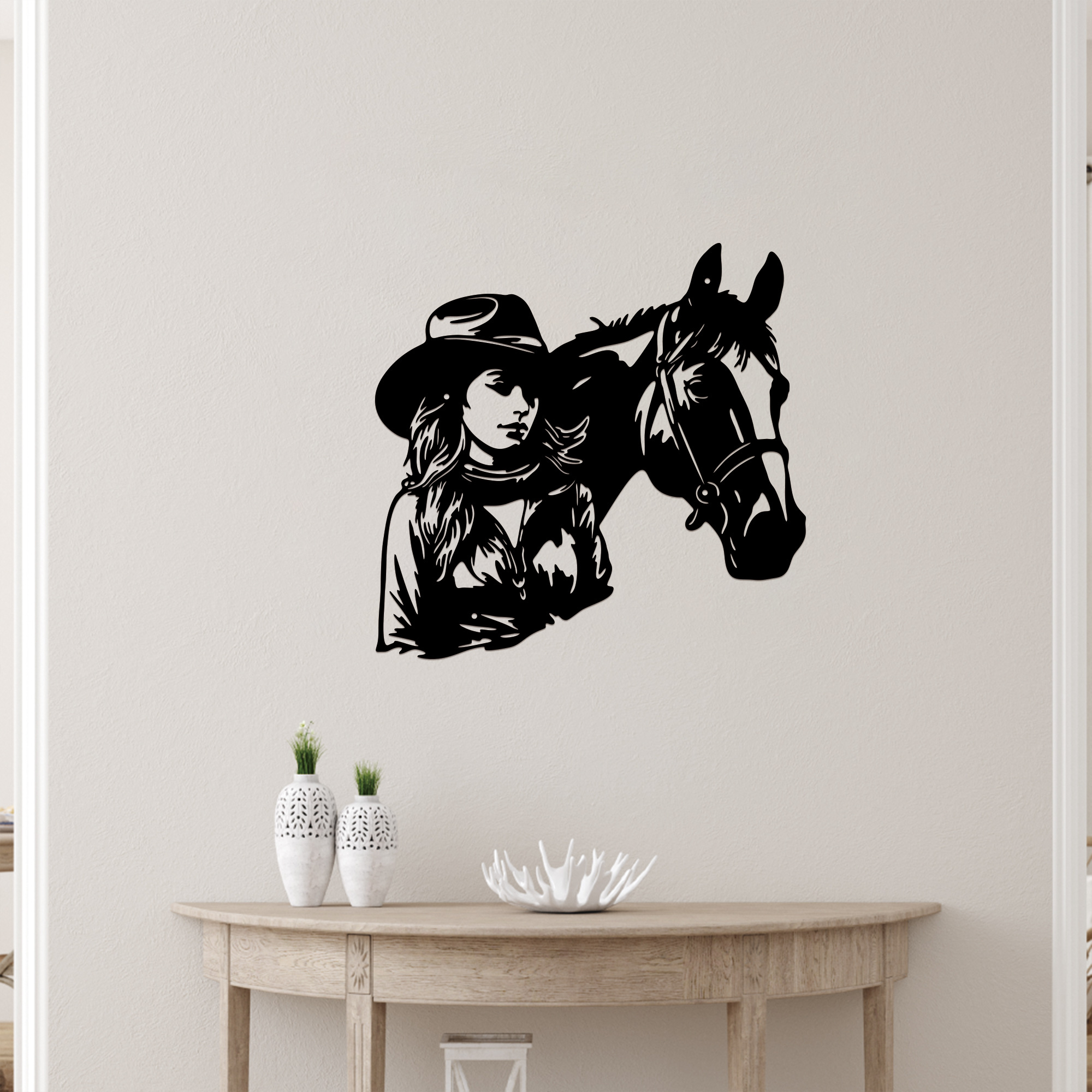 Chic Cowgirl Metal Wall Art - Perfect For Living Room & Home Decor, Durable Iron Construction
Chic Cowgirl Metal Wall Art - Perfect For Living Room & Home Decor, Durable Iron Construction