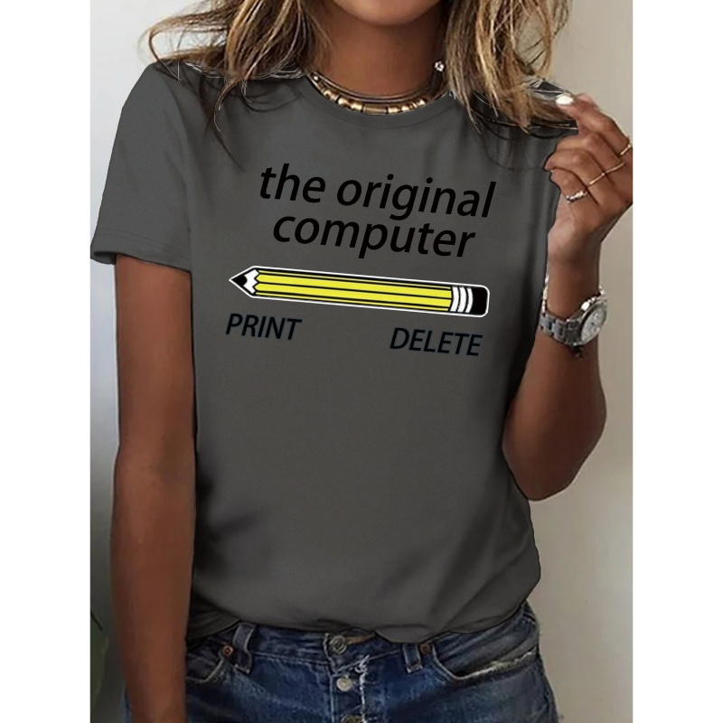 Pencils & Letter Neck T-shirt, Casual Short Sleeve T-shirt For , Women's Clothing
Pencils & Letter Neck T-shirt, Casual Short Sleeve T-shirt For , Women's Clothing
