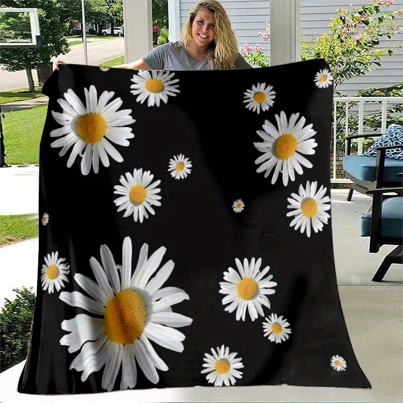 Daisy Print Office Sofa Throw Blanket, Portable Travel Blanket In Polyester Fiber, Floral Pattern On Black Background - Cozy Polyester Home Accessory
Daisy Print Office Sofa Throw Blanket, Portable Travel Blanket In Polyester Fiber, Floral Pattern On Black Background - Cozy Polyester Home Accessory