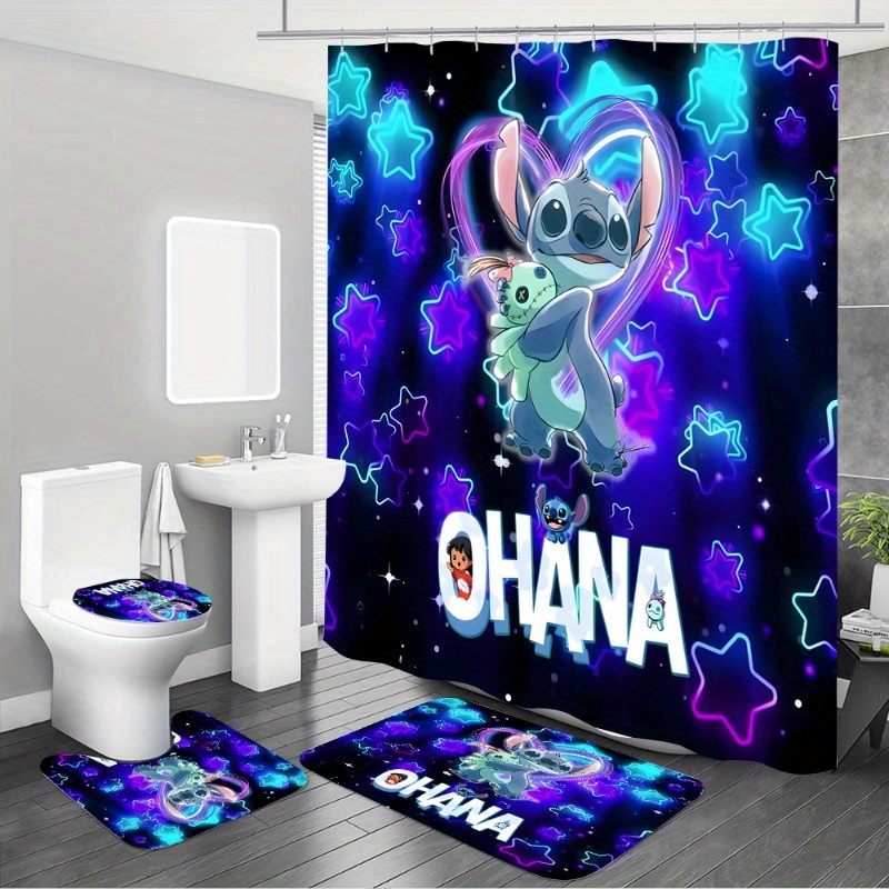 1/4pcs Stitch Star Pattern Shower Curtain Set, Waterproof Shower Curtain With 12 Hooks, Non-slip Bath Mat, Toilet Lid Cover, U-shaped Rug, Bathroom Accessories For Home Decor
1/4pcs Stitch Star Pattern Shower Curtain Set, Waterproof Shower Curtain With 12 Hooks, Non-slip Bath Mat, Toilet Lid Cover, U-shaped Rug, Bathroom Accessories For Home Decor