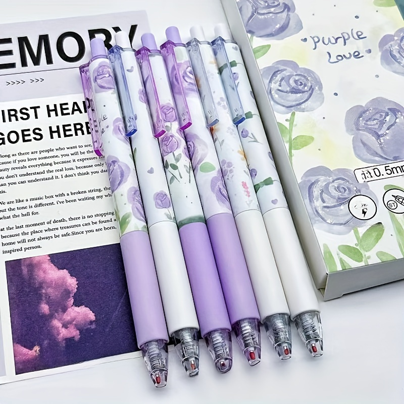 6pcs Light Purple Roses Gel Ink Rollerball Pens With Push Tip, Black Ink, Smooth Writing Plastic Pens
6pcs Light Purple Roses Gel Ink Rollerball Pens With Push Tip, Black Ink, Smooth Writing Plastic Pens