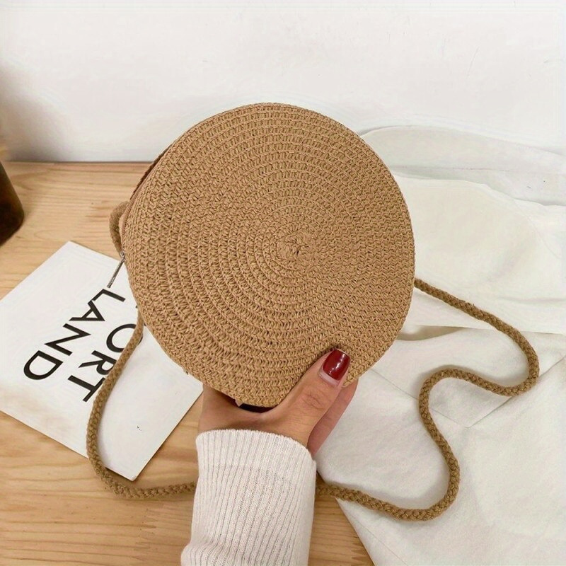 Elegant Round Straw Crossbody Purse - Women's Vacation Style Handbag In Bright Yellow, Orange, Grey, White, And Cream
Elegant Round Straw Crossbody Purse - Women's Vacation Style Handbag In Bright Yellow, Orange, Grey, White, And Cream