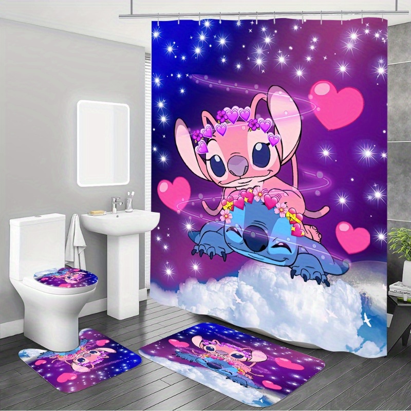 1/4pcs Stitch Pattern Shower Curtain Set, Waterproof Shower Curtain With 12 Hooks, Non-slip Bath Mat, Toilet Lid Cover, U-shaped Rug, Bathroom Accessories For Home Decor
1/4pcs Stitch Pattern Shower Curtain Set, Waterproof Shower Curtain With 12 Hooks, Non-slip Bath Mat, Toilet Lid Cover, U-shaped Rug, Bathroom Accessories For Home Decor