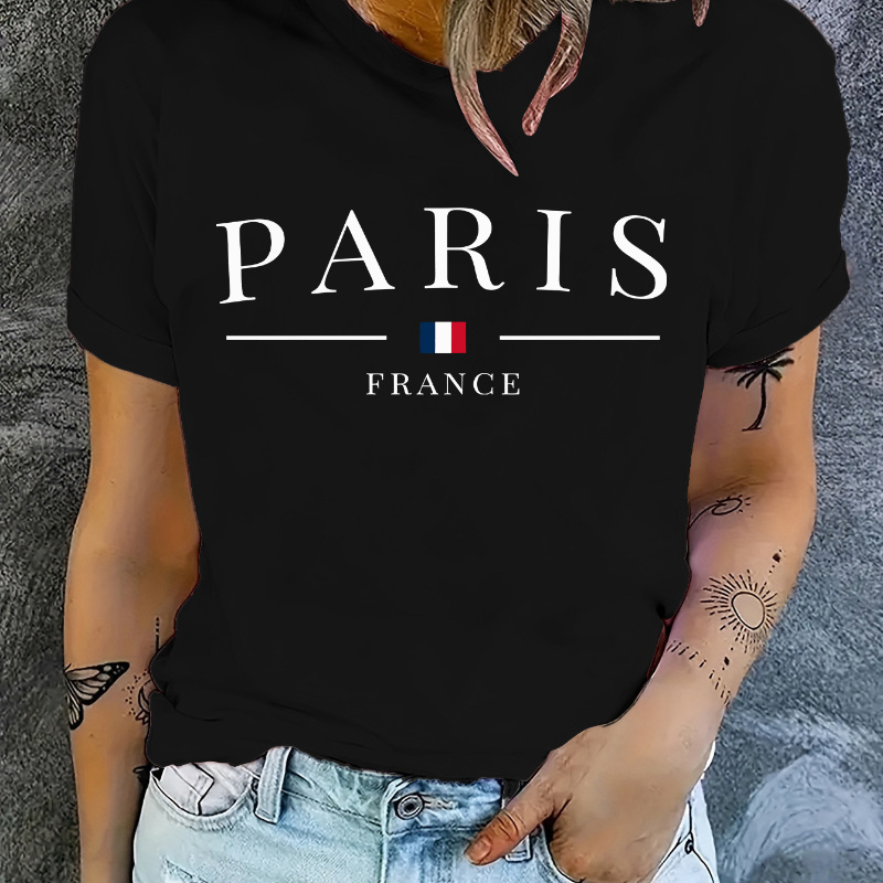 Paris Print Crew Neck T-shirt, Casual Short Sleeve Top For Spring & Summer, Women's Clothing
Paris Print Crew Neck T-shirt, Casual Short Sleeve Top For Spring & Summer, Women's Clothing