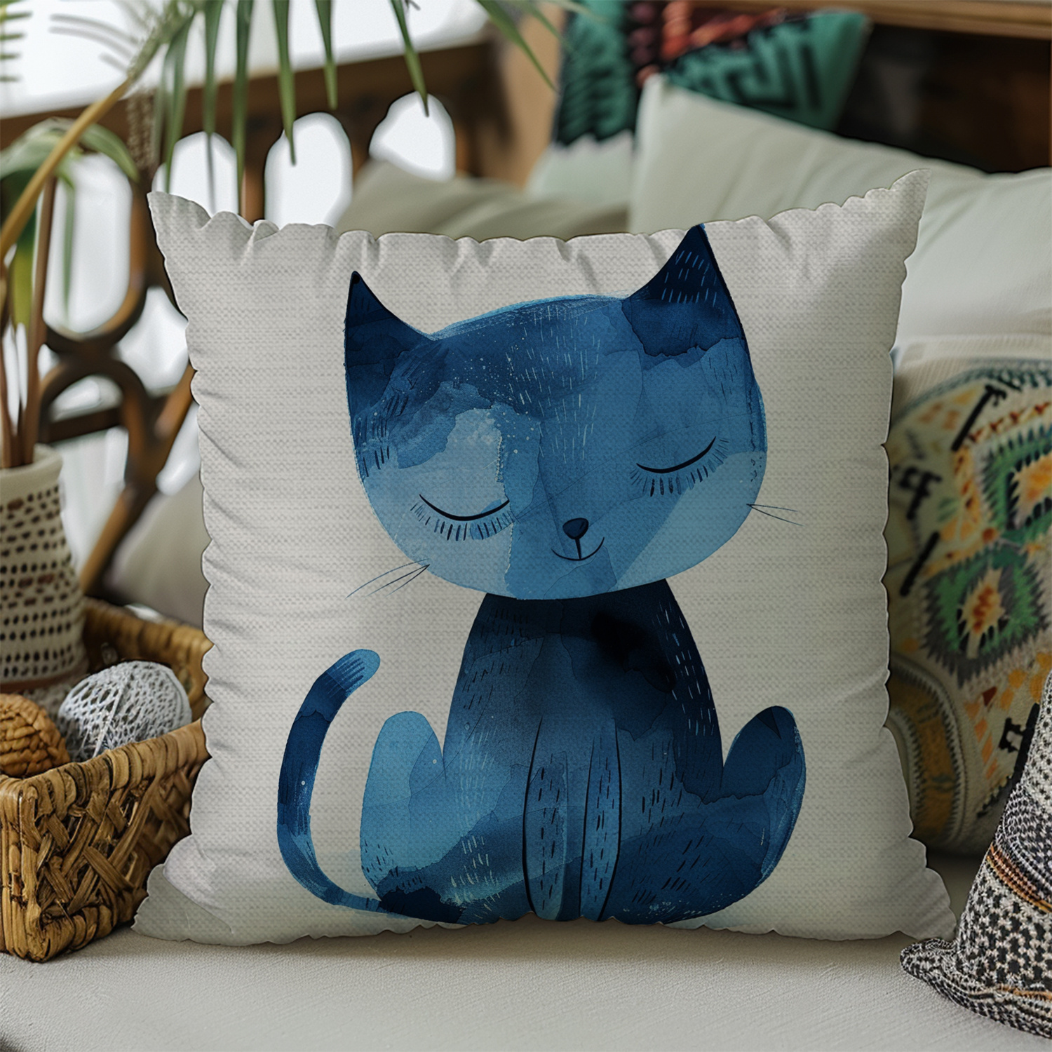 Charming Blue Cat Hand-painted Decorative Throw Pillow Cover, 18x18in - Polyester, Zip Closure, Machine Washable - Perfect For Living Room & Bedroom Sofa Decor
Charming Blue Cat Hand-painted Decorative Throw Pillow Cover, 18x18in - Polyester, Zip Closure, Machine Washable - Perfect For Living Room & Bedroom Sofa Decor