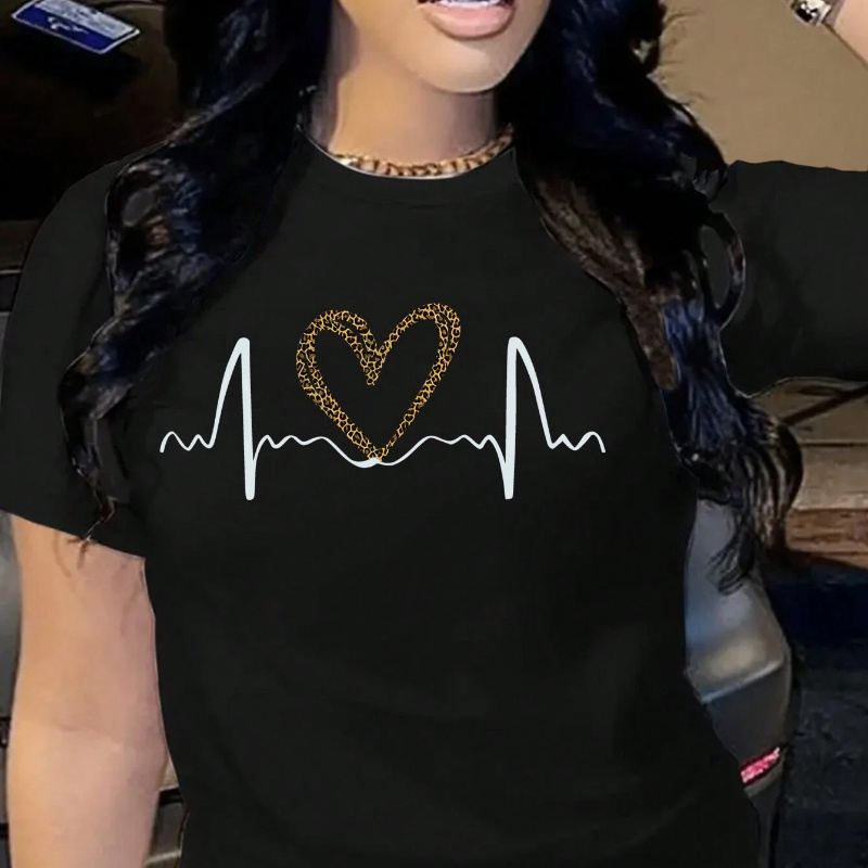 Heart Print Crew Neck T-shirt, Casual Short Sleeve Top For Spring & Summer, Women's Clothing
Heart Print Crew Neck T-shirt, Casual Short Sleeve Top For Spring & Summer, Women's Clothing