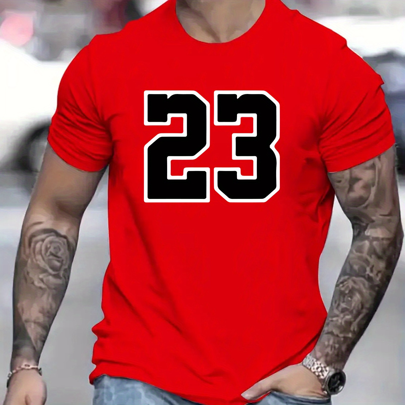 Men's Casual Short Sleeve Round Neck T-shirt With 23 Print, Summer Basic Tee For Daily And Outdoor Wear
Men's Casual Short Sleeve Round Neck T-shirt With 23 Print, Summer Basic Tee For Daily And Outdoor Wear