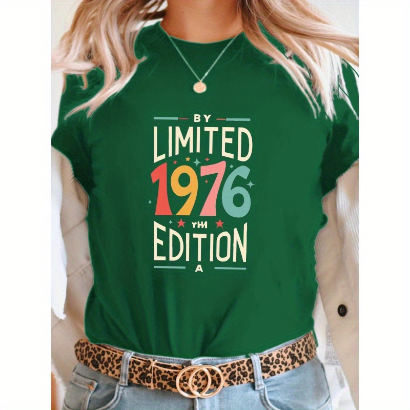 1976 Vintage Print T-shirt, Short Sleeve Crew Neck Casual Top For Summer & Spring, Women's Clothing
1976 Vintage Print T-shirt, Short Sleeve Crew Neck Casual Top For Summer & Spring, Women's Clothing