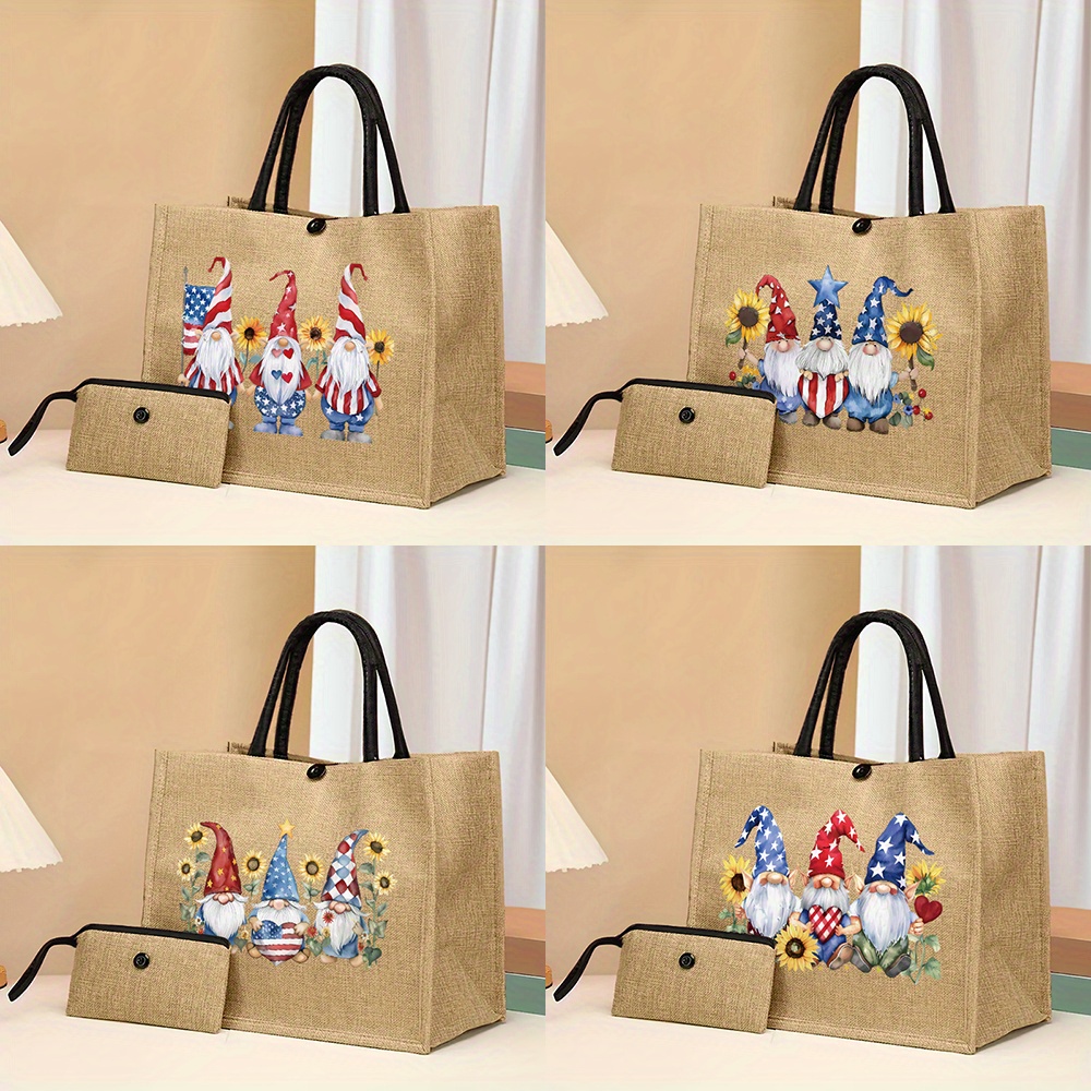 2pcs Independence Day Themed Tote Bag Set, American Flag Gnomes Pattern Lightweight Shopping Bag, Portable Travel Beach Bag With Makeup Pouch
2pcs Independence Day Themed Tote Bag Set, American Flag Gnomes Pattern Lightweight Shopping Bag, Portable Travel Beach Bag With Makeup Pouch