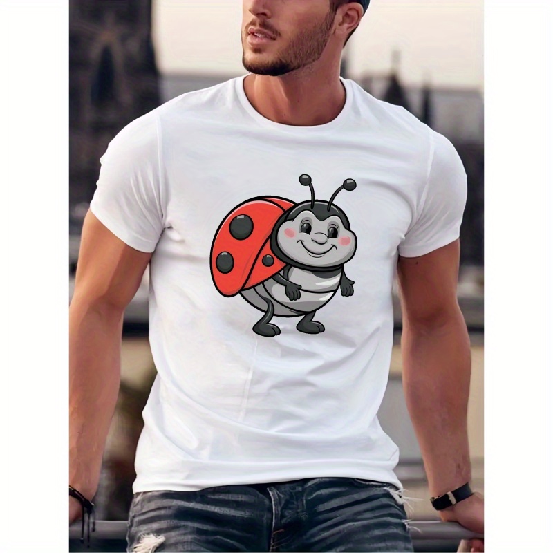 Men's Casual Ladybug Graphic T-shirt - Short Sleeve, Summer Style, White With Cartoon Print, Lightweight Polyester Fabric, Round Neck, Machine Washable
Men's Casual Ladybug Graphic T-shirt - Short Sleeve, Summer Style, White With Cartoon Print, Lightweight Polyester Fabric, Round Neck, Machine Washable