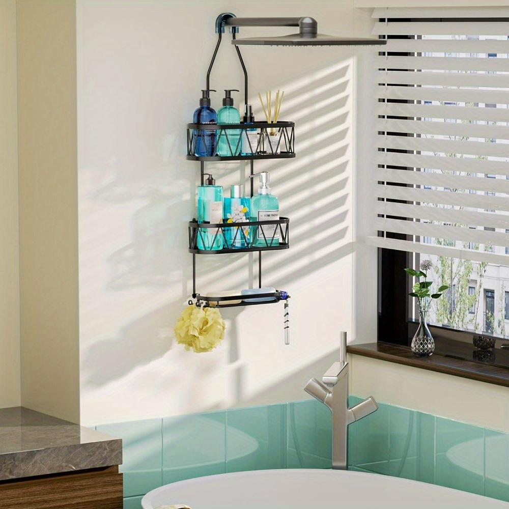 Reinforced Design Metals Bathroom Shelf, No-drill Hanging Shower Rack With Soap Holder And 4 Hooks 
Reinforced Design Metals Bathroom Shelf, No-drill Hanging Shower Rack With Soap Holder And 4 Hooks