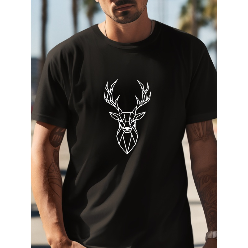 Geometric Deer Head Pattern Print Men's Crew Neck Short Sleeve T-shirt For Summer, Stylish & Comfy Cotton Top For Outdoor Fitness & Daily Wear
Geometric Deer Head Pattern Print Men's Crew Neck Short Sleeve T-shirt For Summer, Stylish & Comfy Cotton Top For Outdoor Fitness & Daily Wear
