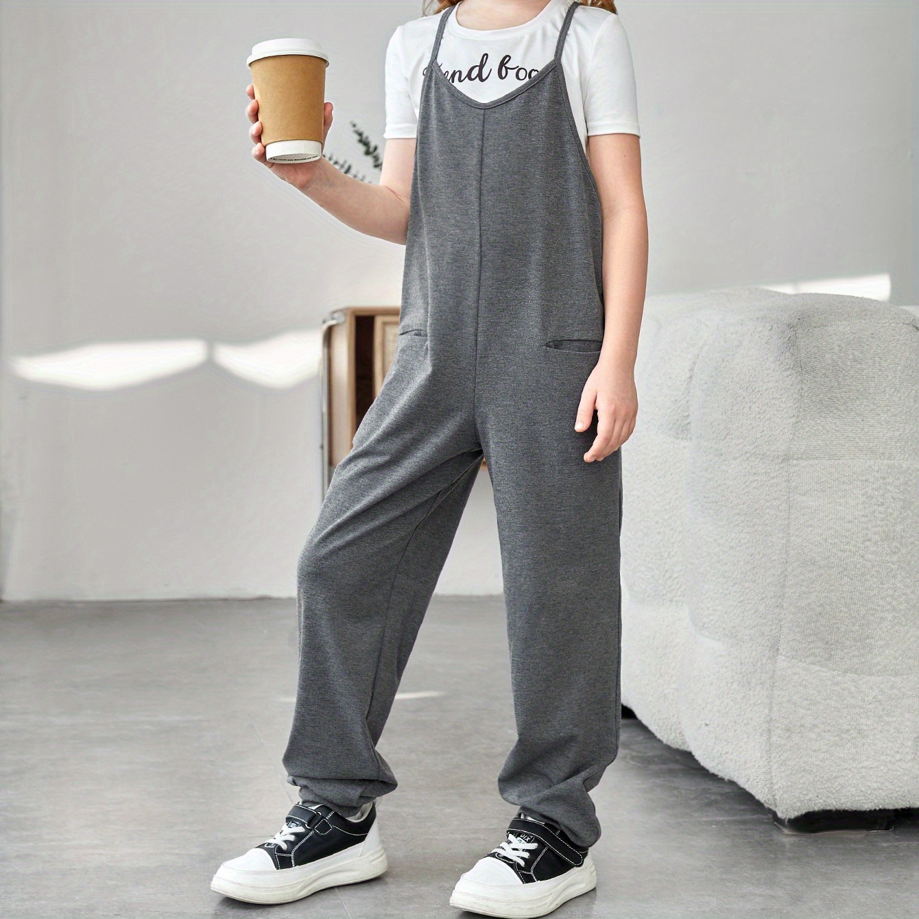Girls' Casual Grey Cami Jumpsuit With Dual Pockets - Sleeveless, Stretch Fabric, Machine Washable - Spring/summer/fall, Outdoor
Girls' Casual Grey Cami Jumpsuit With Dual Pockets - Sleeveless, Stretch Fabric, Machine Washable - Spring/summer/fall, Outdoor