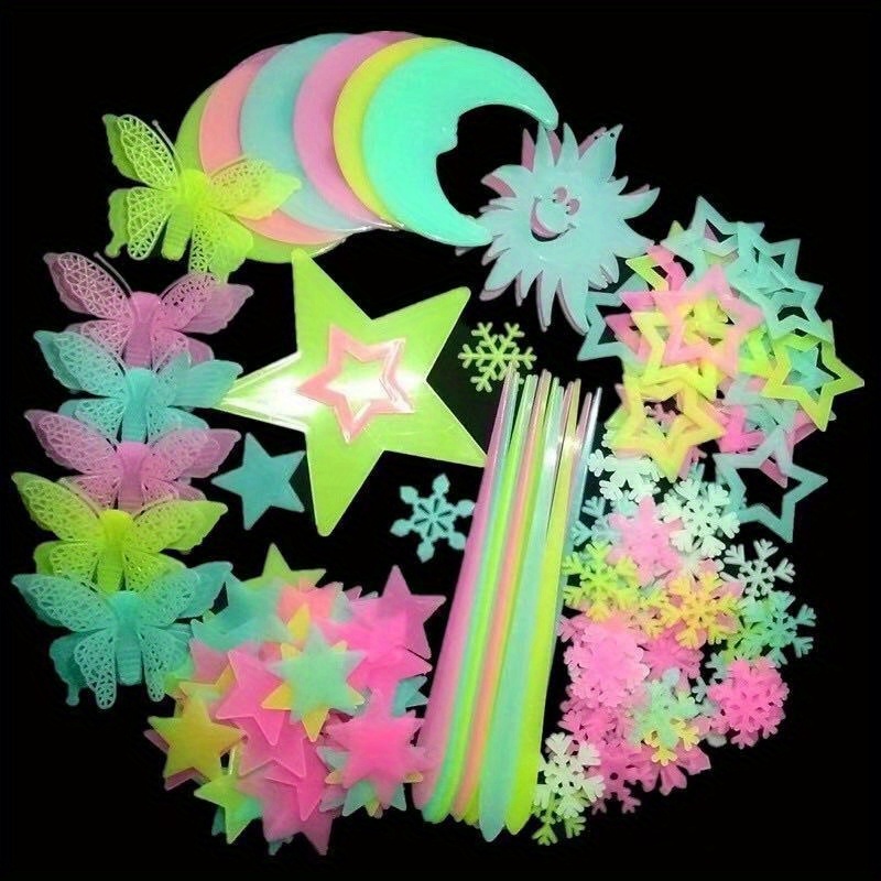 175 Pcs Glow In The Dark Star Wall Stickers - Contemporary Shimmery Finish With Glitter Embellishment - Reusable Plastic Stars, Moons, And Butterflies - Self-adhesive, Multi-surface Fantasy Room Decor
175 Pcs Glow In The Dark Star Wall Stickers - Contemporary Shimmery Finish With Glitter Embellishment - Reusable Plastic Stars, Moons, And Butterflies - Self-adhesive, Multi-surface Fantasy Room Decor